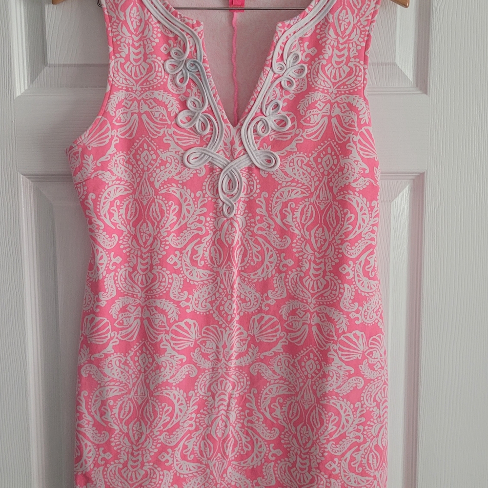 Lilly Pulitzer Coral Pink & White Sleeveless Embroidered Mini Dress